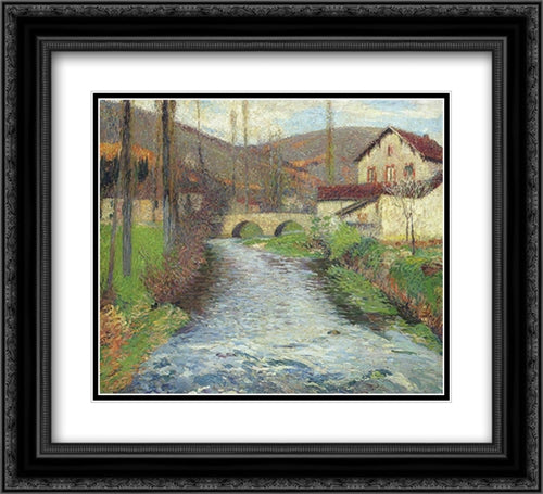 The Stream in Labastide du Vert 22x20 Black Ornate Wood Framed Art Print Poster with Double Matting by Martin, Henri