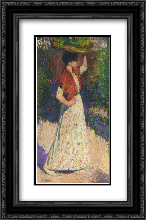 Vintaging Girl 16x24 Black Ornate Wood Framed Art Print Poster with Double Matting by Martin, Henri