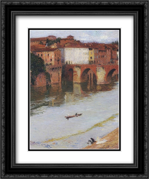 The Old Bridge 20x24 Black Ornate Wood Framed Art Print Poster with Double Matting by Martin, Henri