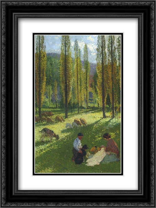 The Poplars - The Couture 18x24 Black Ornate Wood Framed Art Print Poster with Double Matting by Martin, Henri