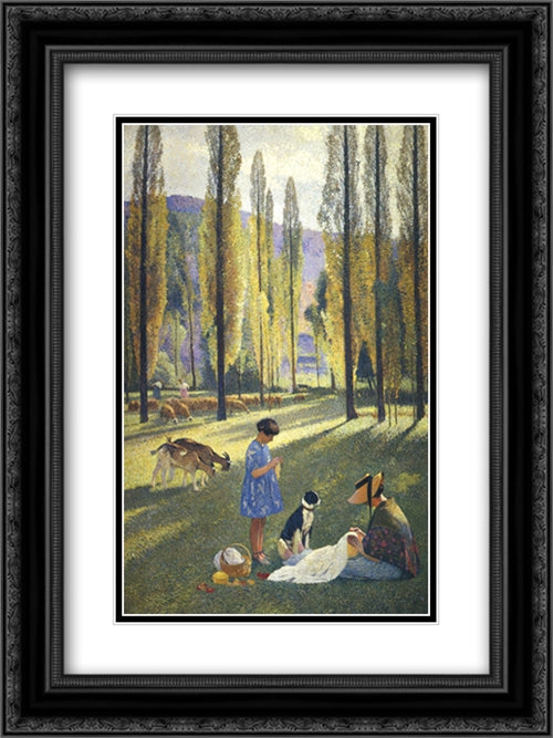 The Poplars 18x24 Black Ornate Wood Framed Art Print Poster with Double Matting by Martin, Henri