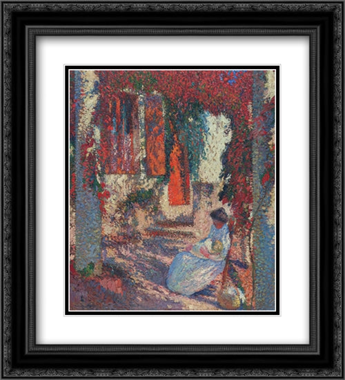 Mother and Child in the Garden 20x22 Black Ornate Wood Framed Art Print Poster with Double Matting by Martin, Henri