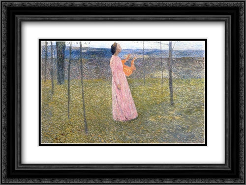 Muse in the Fields 24x18 Black Ornate Wood Framed Art Print Poster with Double Matting by Martin, Henri