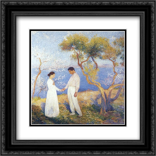 Landscape with Couple 20x20 Black Ornate Wood Framed Art Print Poster with Double Matting by Martin, Henri