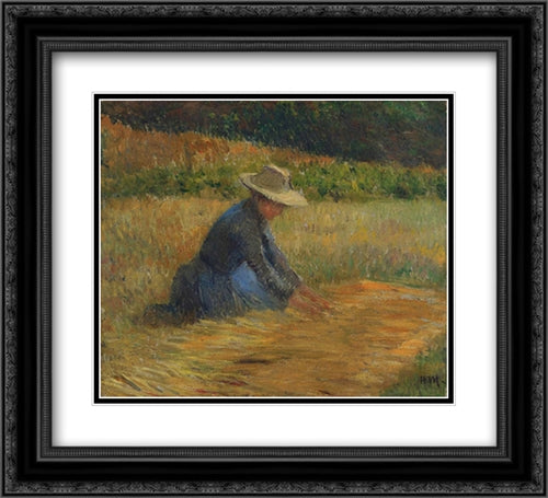 Peasant Woman in the Fields 22x20 Black Ornate Wood Framed Art Print Poster with Double Matting by Martin, Henri