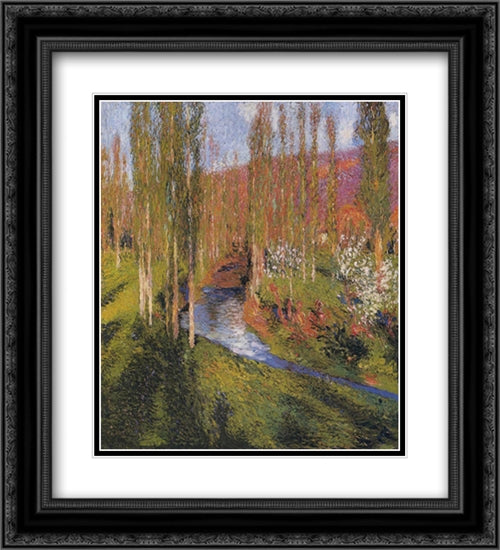 Poplars on the Edge of Vert 20x22 Black Ornate Wood Framed Art Print Poster with Double Matting by Martin, Henri