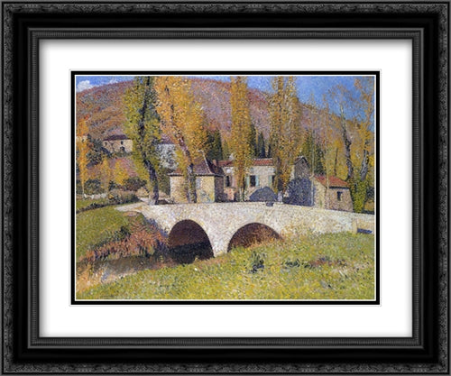 The Bridge in Labastide du Vert 24x20 Black Ornate Wood Framed Art Print Poster with Double Matting by Martin, Henri