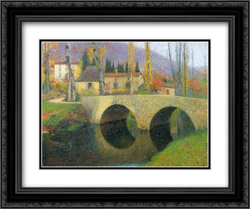 The Bridge in Labastide du Vert 24x20 Black Ornate Wood Framed Art Print Poster with Double Matting by Martin, Henri