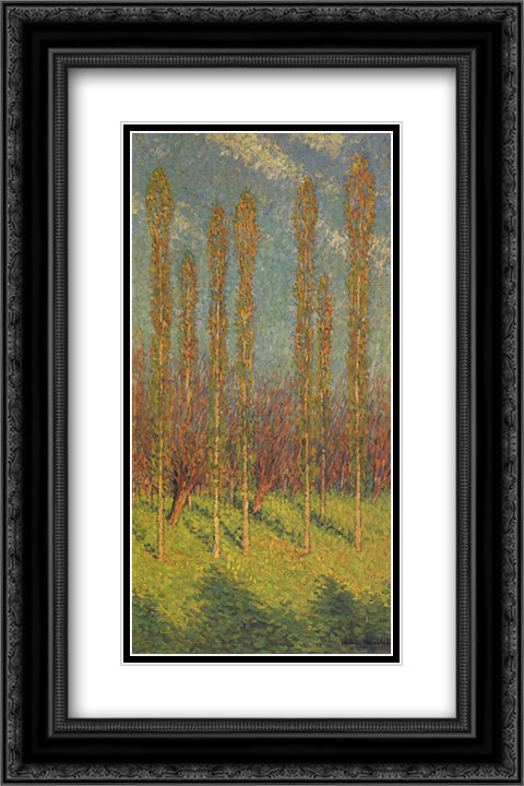 Poplars in Spring 16x24 Black Ornate Wood Framed Art Print Poster with Double Matting by Martin, Henri