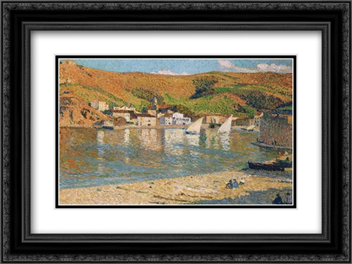 Port Collioure 24x18 Black Ornate Wood Framed Art Print Poster with Double Matting by Martin, Henri