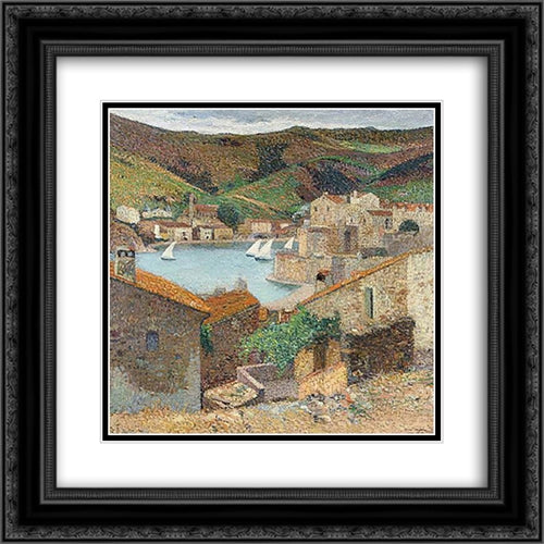 Port Collioure 20x20 Black Ornate Wood Framed Art Print Poster with Double Matting by Martin, Henri