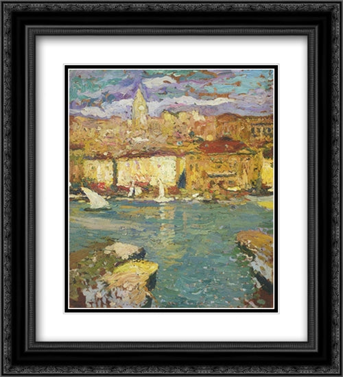 Port of Marseille 20x22 Black Ornate Wood Framed Art Print Poster with Double Matting by Martin, Henri