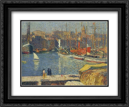 Port of Marseille 24x20 Black Ornate Wood Framed Art Print Poster with Double Matting by Martin, Henri