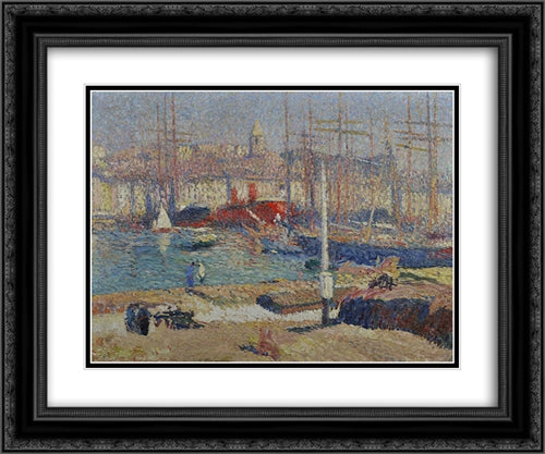 Port of Marseille 24x20 Black Ornate Wood Framed Art Print Poster with Double Matting by Martin, Henri