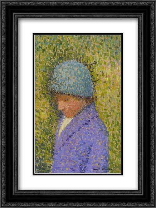 Portrait of a Young Girl 18x24 Black Ornate Wood Framed Art Print Poster with Double Matting by Martin, Henri