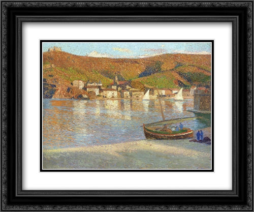 Sailboats in the Port 24x20 Black Ornate Wood Framed Art Print Poster with Double Matting by Martin, Henri