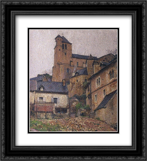 Saint-Cirq Lapopie Square 20x22 Black Ornate Wood Framed Art Print Poster with Double Matting by Martin, Henri