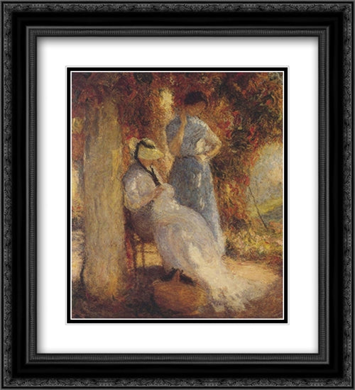 Sewing at Marquayrol 20x22 Black Ornate Wood Framed Art Print Poster with Double Matting by Martin, Henri