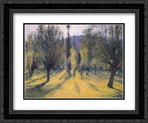 Sun through the Poplar 24x20 Black Ornate Wood Framed Art Print Poster with Double Matting by Martin, Henri