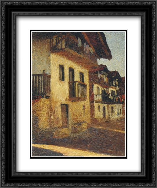 Street in the Village 20x24 Black Ornate Wood Framed Art Print Poster with Double Matting by Martin, Henri