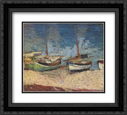 Boats in Port Collioure 22x20 Black Ornate Wood Framed Art Print Poster with Double Matting by Martin, Henri