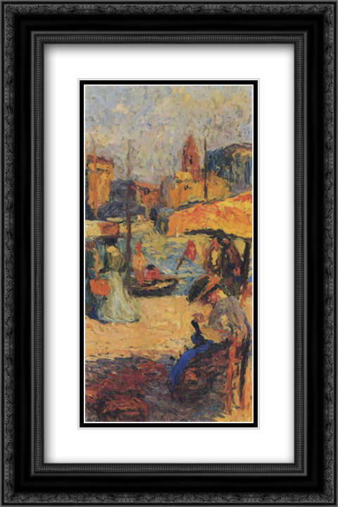 Woman Sitting in a Port 16x24 Black Ornate Wood Framed Art Print Poster with Double Matting by Martin, Henri