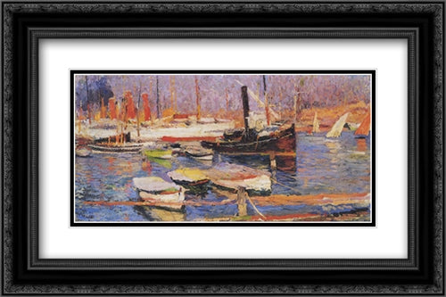 The Port of Marseilles 24x16 Black Ornate Wood Framed Art Print Poster with Double Matting by Martin, Henri