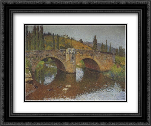 The Bridge in Labastide du Vert 24x20 Black Ornate Wood Framed Art Print Poster with Double Matting by Martin, Henri