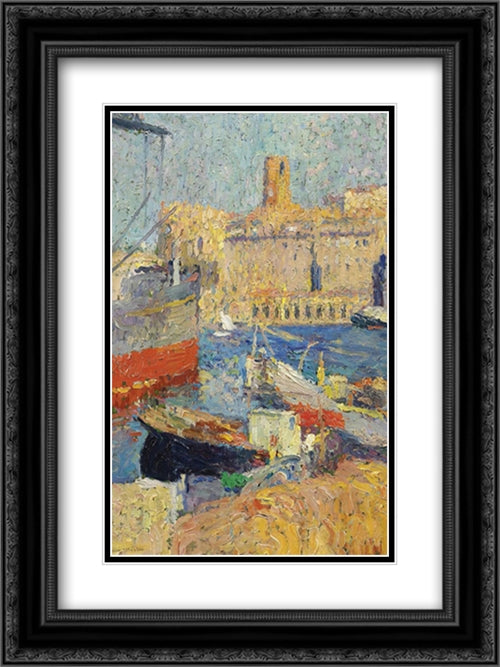 Marseilles 18x24 Black Ornate Wood Framed Art Print Poster with Double Matting by Martin, Henri