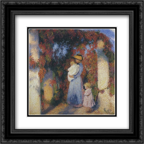 Mother and Child in Pergola at Marquayrol 20x20 Black Ornate Wood Framed Art Print Poster with Double Matting by Martin, Henri