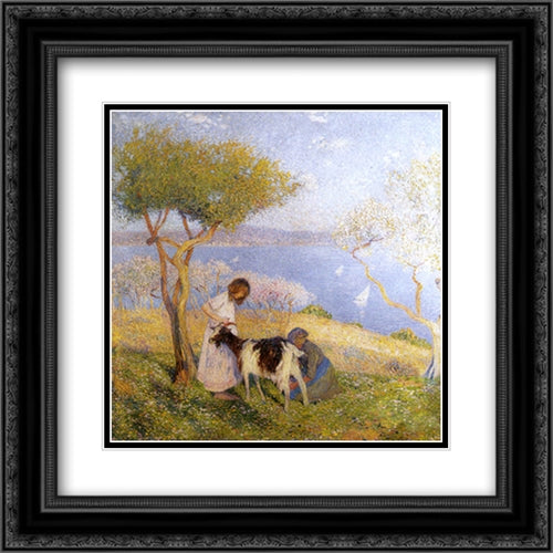 Landscape with the goat 20x20 Black Ornate Wood Framed Art Print Poster with Double Matting by Martin, Henri