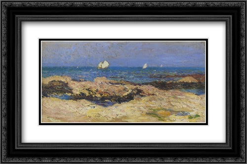 Sailboats near the coast 24x16 Black Ornate Wood Framed Art Print Poster with Double Matting by Martin, Henri