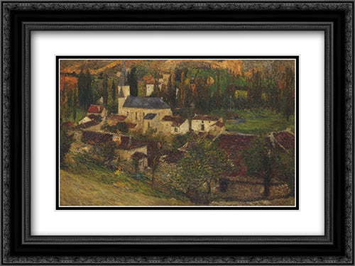 The Village among the trees 24x18 Black Ornate Wood Framed Art Print Poster with Double Matting by Martin, Henri