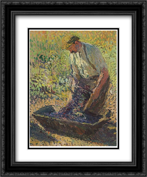 Farmer Kneeling 20x24 Black Ornate Wood Framed Art Print Poster with Double Matting by Martin, Henri