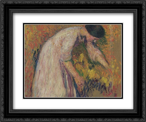 Woman by the artist 24x20 Black Ornate Wood Framed Art Print Poster with Double Matting by Martin, Henri