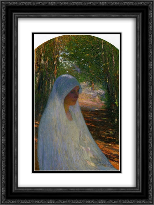 Young Woman Veiled in White in a Forest 18x24 Black Ornate Wood Framed Art Print Poster with Double Matting by Martin, Henri