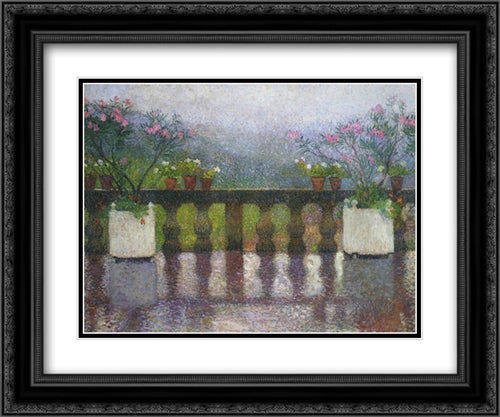 Terrace in the Rain in Marquayrol 24x20 Black Ornate Wood Framed Art Print Poster with Double Matting by Martin, Henri