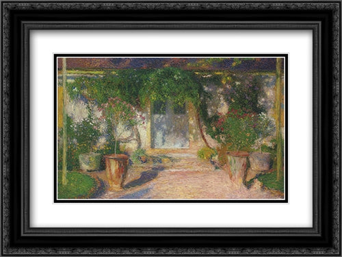 Terrace in Sun 24x18 Black Ornate Wood Framed Art Print Poster with Double Matting by Martin, Henri