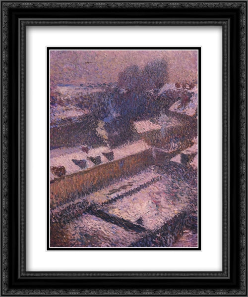 The Roofs of Paris in Snow 20x24 Black Ornate Wood Framed Art Print Poster with Double Matting by Martin, Henri