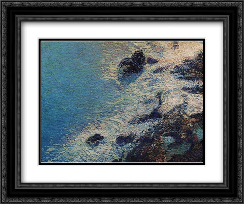 The Sea and Rocks 24x20 Black Ornate Wood Framed Art Print Poster with Double Matting by Martin, Henri