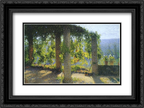 The Small Pergola 24x18 Black Ornate Wood Framed Art Print Poster with Double Matting by Martin, Henri