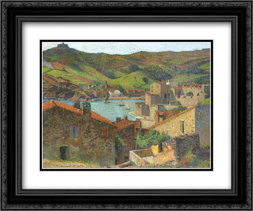 The Village at Port Collioure 24x20 Black Ornate Wood Framed Art Print Poster with Double Matting by Martin, Henri