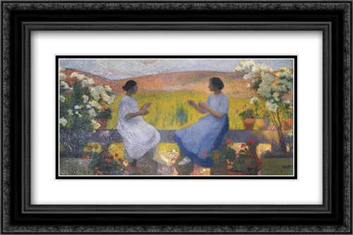 The Weaving Women 24x16 Black Ornate Wood Framed Art Print Poster with Double Matting by Martin, Henri