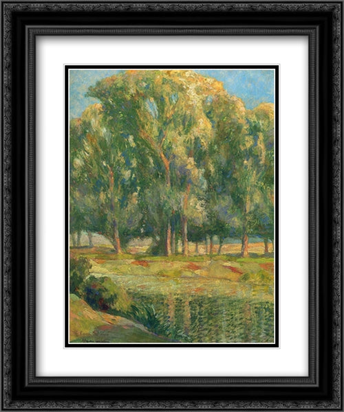 Trees by the River 20x24 Black Ornate Wood Framed Art Print Poster with Double Matting by Martin, Henri