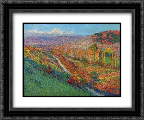 Green Valley with Stream 24x20 Black Ornate Wood Framed Art Print Poster with Double Matting by Martin, Henri