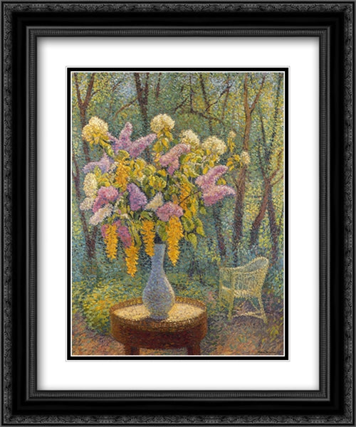 Vase of Flowers in a Garden 20x24 Black Ornate Wood Framed Art Print Poster with Double Matting by Martin, Henri