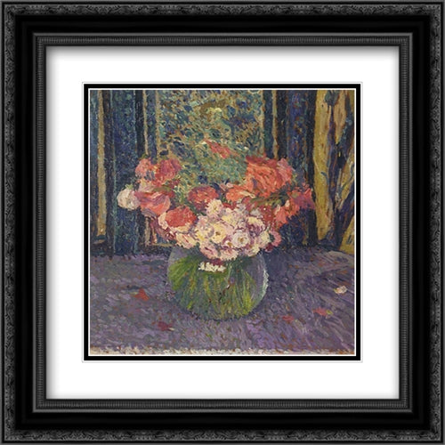 Vase of Flowers 20x20 Black Ornate Wood Framed Art Print Poster with Double Matting by Martin, Henri