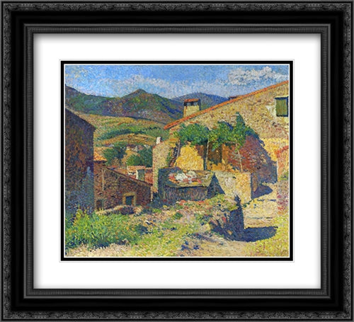 Village Street 22x20 Black Ornate Wood Framed Art Print Poster with Double Matting by Martin, Henri