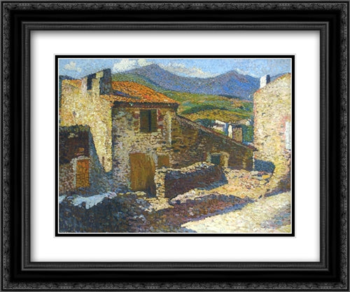 Village in the Sun 24x20 Black Ornate Wood Framed Art Print Poster with Double Matting by Martin, Henri