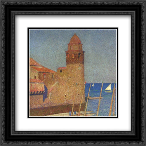 View of Collioure 20x20 Black Ornate Wood Framed Art Print Poster with Double Matting by Martin, Henri